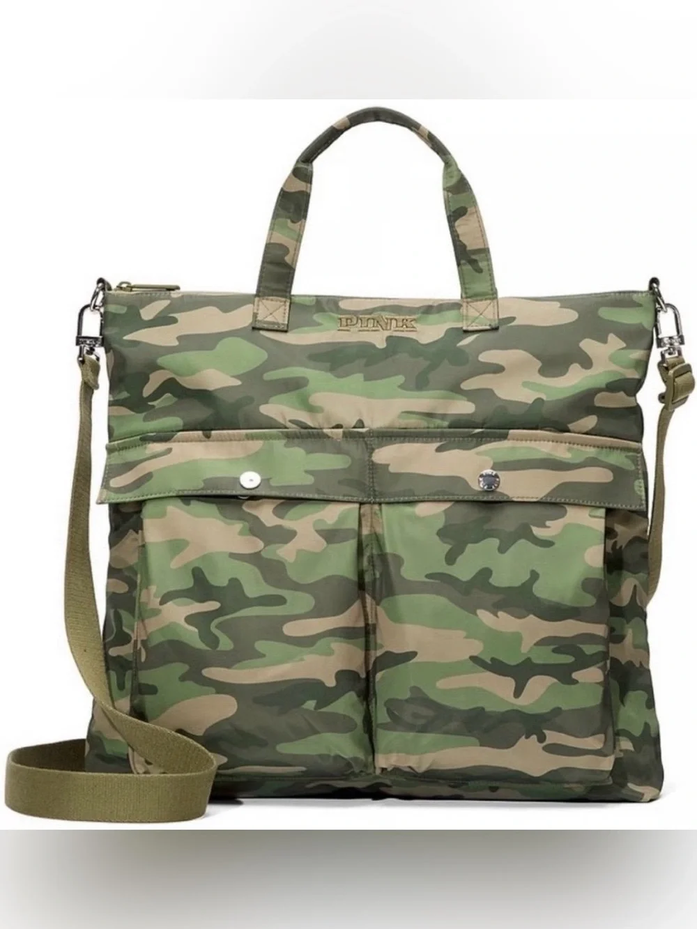 •NWT• Victoria's Secret Pink Camo XL Nylon Cargo Tote Bag Crossbody